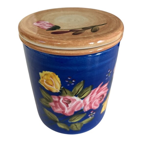 Barnes & Noble Mug – Royal Blue Floral Roses Books – Tea Mug with Infuser & Lid - Picture 1 of 6